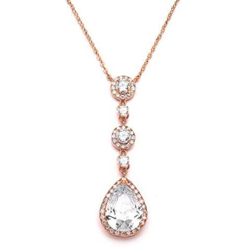 Mariell Cubic Zirconia Y-Shaped Necklace for Brides - Dangling CZ Teardrop Pear-Shaped Wedding Pendant