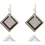 Grasiue: Dark Green Rhombus Graphite plate with white crystal Drop Earrings, Gold coating with Silver type, Design by French Designer. Christmas party, feast, dating, daily.