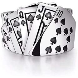 Punk Silver Plated Poker Ring Adjustable Ace of Spades Open Ring Gothic Hip Hop Playing Card Spades Poker Ring Jewelry for Women Men