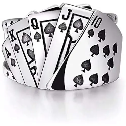 Punk Silver Plated Poker Ring Adjustable Ace of Spades Open Ring Gothic Hip Hop Playing Card Spades Poker Ring Jewelry for Women Men