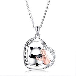 ZGBY 925 Sterling Silver Cute Animal Heart Panda Necklace with Words Engraved Jewelry for Women Girls Teens Birthday Pendant Gift
