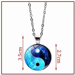 SaiDian 2 Pcs Fashion Yin Yang Necklaces Glass Pendant Dragon Moon Pattern Chakra Pendants Silver Cabochon Glass Necklace Sweater Long Chain