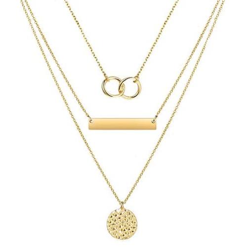 choice of all 3 Layered Necklaces for Women, Dainty 14K Gold Plated Layering Choker Necklace Handmade Layered Moon Coin Disc Necklace Jewelry for Women Girls