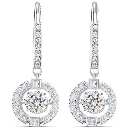 SWAROVSKI Womens Sparkling Dance Round Jewelry Collection, Rhodium Finish, Blue Crystals, Clear Crystals SWAROVSKI Womens Sparkling Dance Round Jewelry Collection, Rhodium Finish, Blue Crystals, Clear Crystals