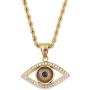Moca Jewelry Hip-Hop Evil Eye Pendant Stainless Steel Chain Rhinestone Crystal Necklace for Men Women