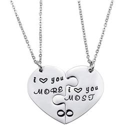 Couple Necklace Gifts - Valentines Day Gifts for Couple Boyfriend and Girlfriend, I Love You More Most Matching Heart Pendant Necklace for Him and Her, His and Her Gifts for Birthday