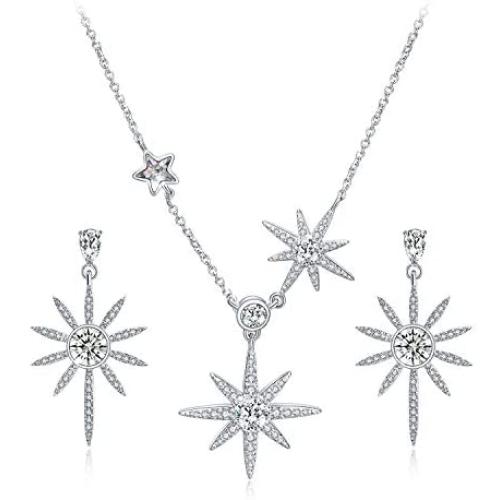 Star Earrings and Necklace Set for Women Sterling Silver, Rhinestone from Swarovski Crystal Jewelry Sets