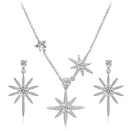 Star Earrings and Necklace Set for Women Sterling Silver, Rhinestone from Swarovski Crystal Jewelry Sets Star Earrings and Necklace Set for Women Sterling Silver, Rhinestone from Swarovski Crystal Jewelry Sets