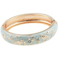 UJOY Cloisonne Indian Bangle Colored Crystal Gold Plated Hinge Cuff Bracelet Hollowed Bird Enamel Jewelry Gift 55C49
