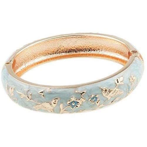 UJOY Cloisonne Indian Bangle Colored Crystal Gold Plated Hinge Cuff Bracelet Hollowed Bird Enamel Jewelry Gift 55C49