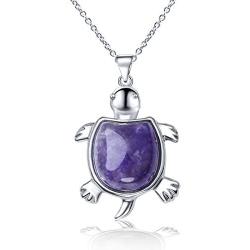 CTYBEADS Crystal Longevity Turtle Pendant,Healing Stone Turtle Necklace, Tortoise Clavicle Chain,Mens and Womens Birthstone Jewelry Treatment Balance Chakra Opal Pendant