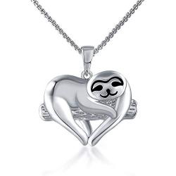 Grecia White Gold Plated Sloth Necklace for Women Love Heart Shaped Pendant Gift for Her, Smile Sloth Jewelry for Girlfriend, Wife, Sister, Grandma, Mom