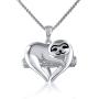 Grecia White Gold Plated Sloth Necklace for Women Love Heart Shaped Pendant Gift for Her, Smile Sloth Jewelry for Girlfriend, Wife, Sister, Grandma, Mom