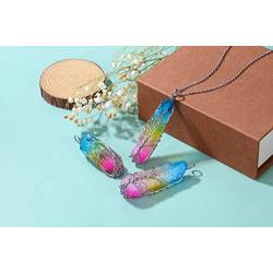 Jovivi Tree of Life Titanium Coated Rainbow Rock Quartz Chakra Crystal Necklace Copper Wire Wrapped Irregular Rough Healing Pointed Quartz Gemstone Pendant Jewelry for Women Men