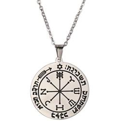 VASSAGO Stainless Steel Sixth Pentacle of Mars Key of Solomon Seal Pendant Necklace Engraved Round Charm Talisman Necklaces Jewelry for Men Women Teens Christmas Birthday New Year Gifts