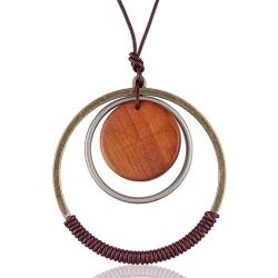 Coostuff Vintage Wood Necklace Jewelry Long Necklace with Pendant Brown Necklaces for Women …