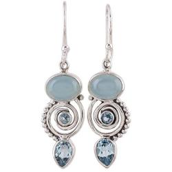 NOVICA Blue Topaz and Chalcedony .925 Sterling Silver Dangle Earrings Sentimental Journey