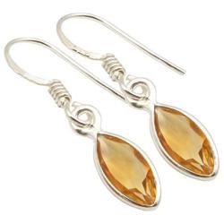 SilverStarJewel 925 Solid Silver Citrine French Wire Earrings 1.2'' Engagement Gift