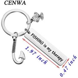 CENWA Fishing Keychain Fishing Lover Gift Fisherman Anglers Gift Fish Hook Charm Jewelry Fishing is My Therapy Keychain