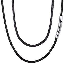 FaithHeart Braided Leather Cord 2MM/3MM Chain Necklace Stainless Steel Durable Snap Clasp, Men Women DIY Waterproof Woven Wax Rope Chain for Pendant (Gift Packaging)