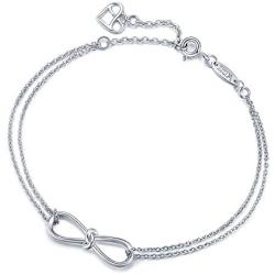 AmorAime Infinity Bracelet for Women 925 Sterling Silver Bracelet Endless Love Charm Adjustable Double Chains Girls Jewelry Gift for Birthday or Mothers Day
