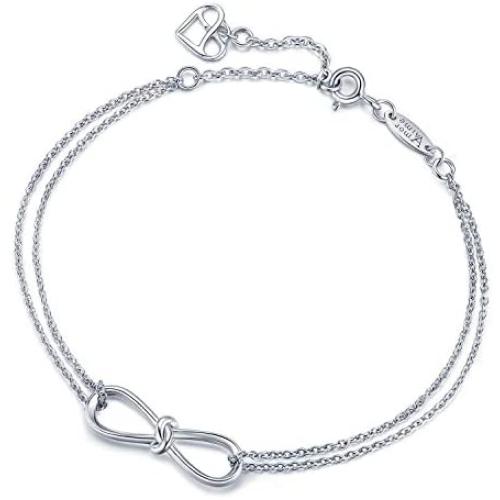 AmorAime Infinity Bracelet for Women 925 Sterling Silver Bracelet Endless Love Charm Adjustable Double Chains Girls Jewelry Gift for Birthday or Mothers Day