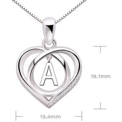 ALOV Jewelry Sterling Silver Initial Letter Alphabet Love Heart Cubic Zirconia Pendant Necklace