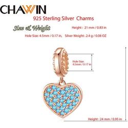 CHAWIN Birthstone Charms Rose Gold Plated 925 Sterling Silver Heart Dangle Charm with Sparkling CZ Compatible with Pandora Charm Bracelet Necklace Happy Birthday Gifts for Women/Wife/Mother/Sister