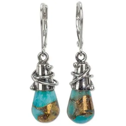 Novica Golden Sea Currents Amazonite Dangle Earrings For Girls Womens Novica Golden Sea Currents Amazonite Dangle Earrings For Girls Womens