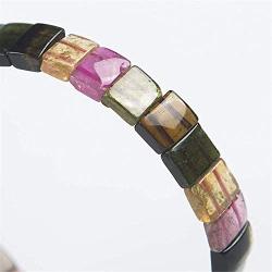 DUOVEKT Natural Rainbow Tourmaline Bangle Bracelet for Women Man Brazil Round Beads Crystal Gemstone Stretch Jewelry AAAAA 10x8mm