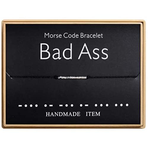 Sunique Bad Ass Morse Code Bracelet Handmade Bead Adjustable String Bracelets Inspirational Jewelry for Women