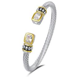 UNY Designer Inspired Jewelry 6x8 Radiant CZ Cable Wire Antique Bangle Elegant Beautiful