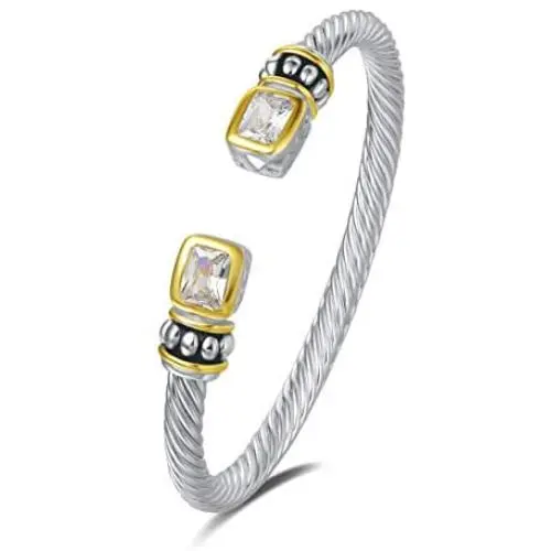 UNY Designer Inspired Jewelry 6x8 Radiant CZ Cable Wire Antique Bangle Elegant Beautiful UNY Designer Inspired Jewelry 6x8 Radiant CZ Cable Wire Antique Bangle Elegant Beautiful