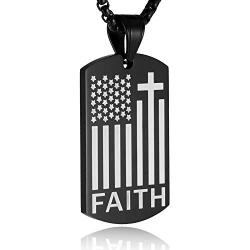 HZMAN American Flag Patriotic Cross Dog Tag Religious Faith Jewelry Pendant Necklace