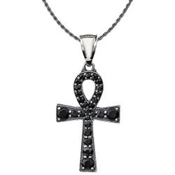 Sterling Silver Egyptian Ankh Cross with Black Onyx Pendant Necklace