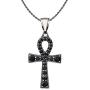Sterling Silver Egyptian Ankh Cross with Black Onyx Pendant Necklace