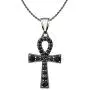 Sterling Silver Egyptian Ankh Cross with Black Onyx Pendant Necklace