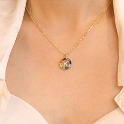 SISMIURRA Initial Necklace for Women, 18K Gold Plated Copper or Sterling Silver A-Z 26 Letter Pendant Necklace, AAAAA Rainbow Cubic Zirconia Round Necklace, Delicate Gifts for Her