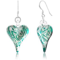 SUVANI Sterling Silver Hand Blown Glass Jewelry Heart Shaped Dangle Earrings, Color Variations