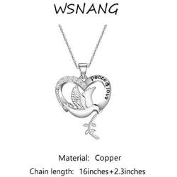 WSNANG White Dove Jewelry Peace and Love Necklace Dove in Heart Necklace Peace Statement Gift