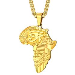 PROSTEEL Stainless Steel Africa Map Necklace for Men Women, 18K Gold/Rose Gold/Black Plated, Customize Available, 22''-24'' Adjustable, Come Gift Box