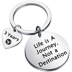 BEKECH Sober Gift Sobriety Anniversary Keychain Life is A Journey Not A Destination 1 Month 6 Months 1 Year 2 Years 3 Year AA Yearly Recovery Jewelry Gift for Women Men