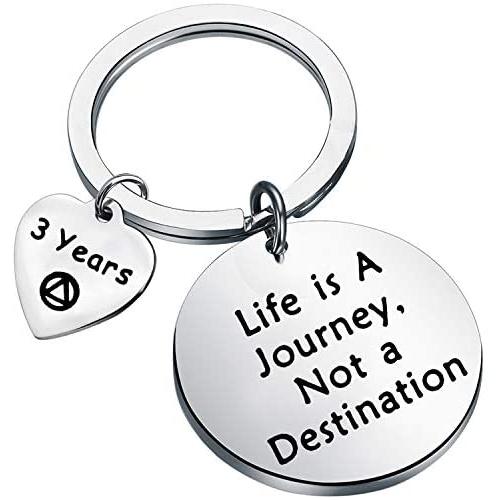 BEKECH Sober Gift Sobriety Anniversary Keychain Life is A Journey Not A Destination 1 Month 6 Months 1 Year 2 Years 3 Year AA Yearly Recovery Jewelry Gift for Women Men