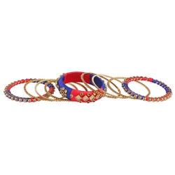 Efulgenz Fashion Jewelry Indian Bollywood Gold Plated Crystal Beaded Multicolor Silk Thread Tassel Bracelet Bangle Set