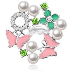CENWA Pearl Crystal Brooch Pin Sorority Graduation Gifts Pink And Green Pin