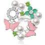 CENWA Pearl Crystal Brooch Pin Sorority Graduation Gifts Pink And Green Pin