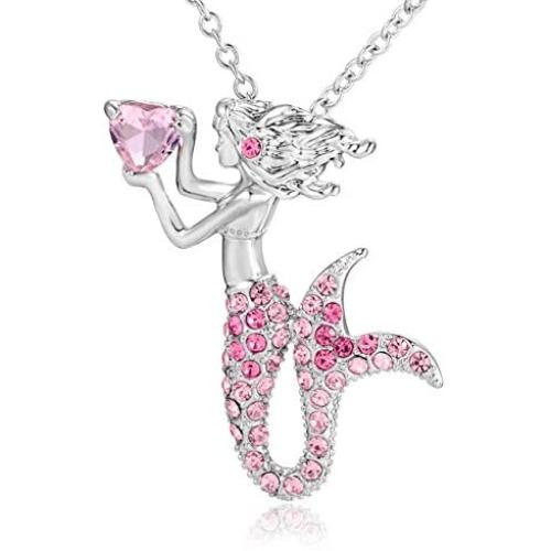 Little Mermaid Pendant Necklace for Women Teen Girls, Fairytale Mermaid Girls Jewelry Gifts