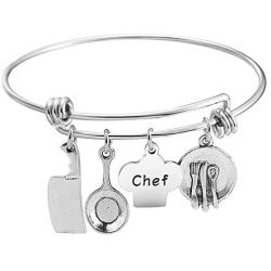 KUIYAI Chef Bracelet Chef Keychain Cooking Charms Bangle Culinary Graduation Gift