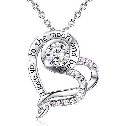 Heart Sterling Silver Necklace for Women CELESTIA CZ Heart Pendant I Love You to The Moon and Back Necklaces, Birthday Gifts - 18'' chain