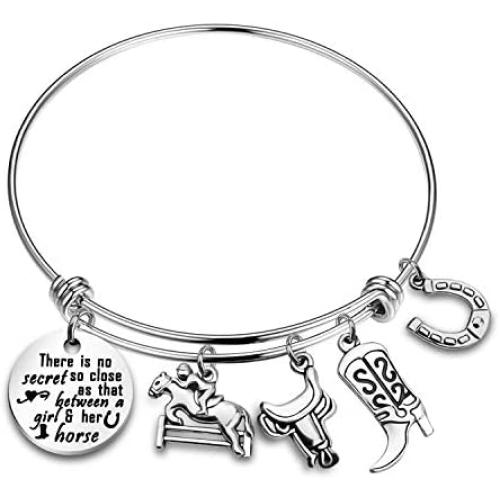 WUSUANED Horse Lover Gift There is No Secret So Close As That Between A Girl Or Her Horse Equestrian Charm Bracelet Horse Jewelry Gift for Cowgirl Horse Lover